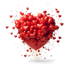 Hundreds of red 3D hearts on a white background