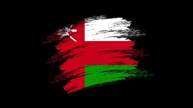 4K Paint Brush Oman Flag with Alpha Channel. Waving Brushed Omani Banner. Transparent Background Texture Fabric Pattern High Detail.