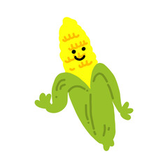 とうもろこしのキャラクター手描きカラーイラスト素材