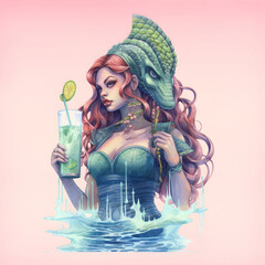 Mermaid with a glass of juice