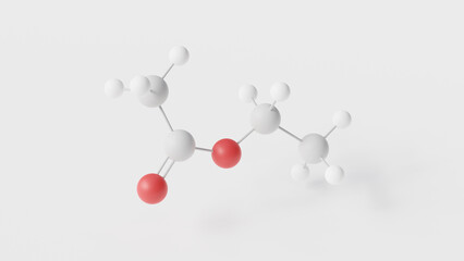 ethyl acetate molecule 3d, molecular structure, ball and stick model, structural chemical formula ethyl ethanoate