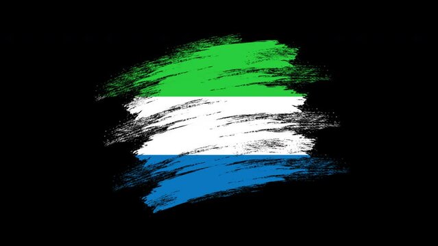 4K Paint Brush Sierra Leone Flag with Alpha Channel. Waving Brushed Sierra Leonean Banner. Transparent Background Texture Fabric Pattern High Detail.