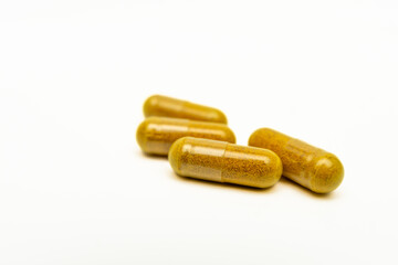 medicine capsules on white