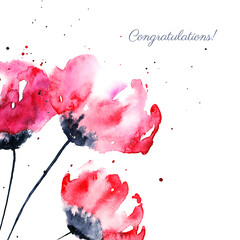 Greeting card with red poppies and text
