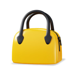 Yellow woman fashion handbag with black handles. 3d Vector realistic illustration