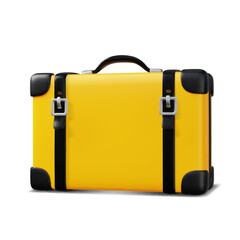 3D luggage, vacation icon. Yellow vintage suitcase for holiday, tourism, travel
