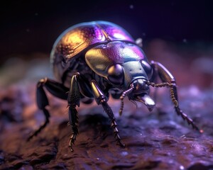 A photorealistic image of a super macro shot of Dung beetle,  macro lens, emphasizing the detail and realism of image. Generative AI