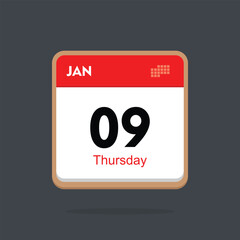 thursday 08 january icon with black background, calender icon