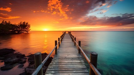 Fototapeta na wymiar tropical resort at sunset generative