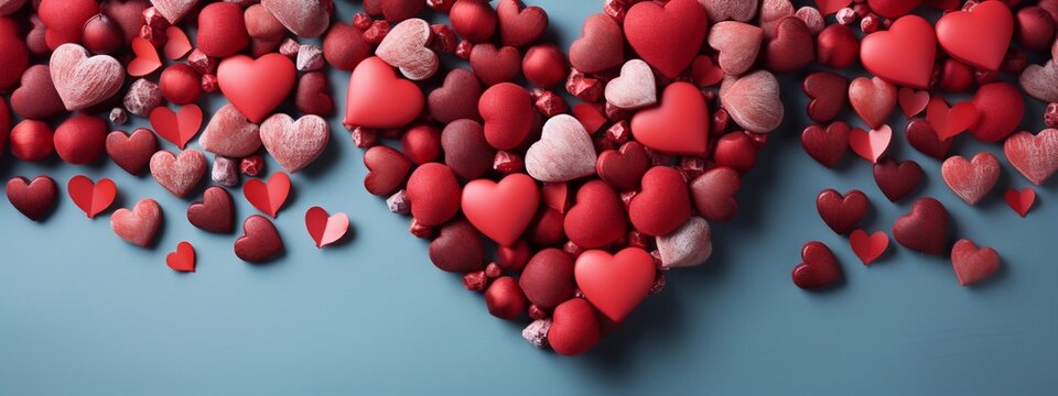 Image of red and white Hearts on table focus of hearts with light best background wallpaper. Valentines day concept. generative ai. dil shape