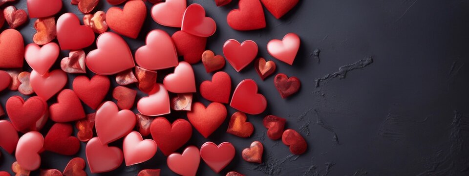 Image of red Hearts on table focus of hearts with dark best background wallpaper. Valentines day concept. generative ai