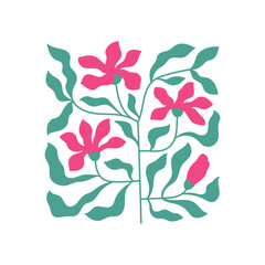 Modern flat floral botanic vector illustrations with stylized abstract flowers for poster, card