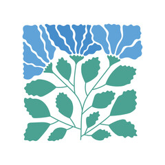 Modern flat floral vector illustrations with stylized abstract blue flowers for poster, card, post