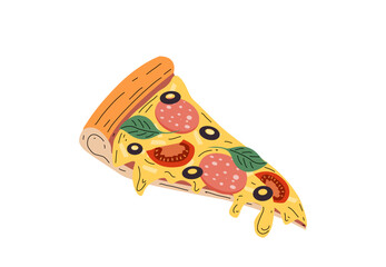 A piece of pizza. Vector illustration, fast food. Italian Cuisine. Takeaway food. Order pizza. 