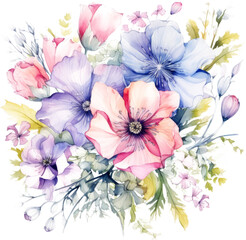 bouquet of flowers watercolor element for design on transparent