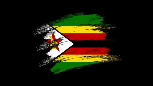 4K Paint Brush Zimbabwe Flag with Alpha Channel. Waving Brushed Zimbabwean Banner. Transparent Background Texture Fabric Pattern High Detail.