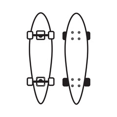 Classic Longboard Skateboard icon, Skateboard icon in line art style isolated on white background. Top and side view. Vector illustration.