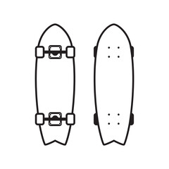 Simple Carve Skateboard icon, Skateboard icon in line art style isolated on white background. Top and bottom view.  black and white skateboards. For labels, logos, icons. Attributes of skateboarding. 