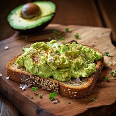 A nutritious vegan meal of avocado toast. Great for articles on health, fitness, veganism, nutrition, breakfast, cooking nd more. 