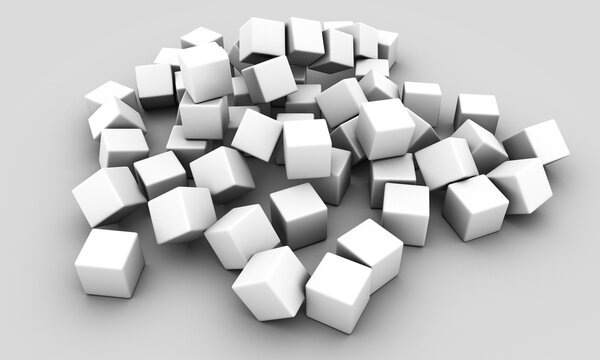 3d white cubes isolated on white background. White cube boxes. High-resolution 3D illustration with clipping paths. High-quality Mockup.
