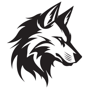 Wolf Black and White Head Minimalist Vector Tattoo Design Element. Wild Animal Mascott Illustration.
