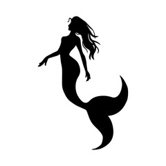 Vector illustration. Fish girl silhouette. Mermaid underwater. Fish tail. Fantasy. Set.