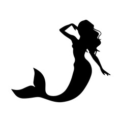 Vector illustration. Fish girl silhouette. Mermaid underwater. Fish tail. Fantasy. Set.