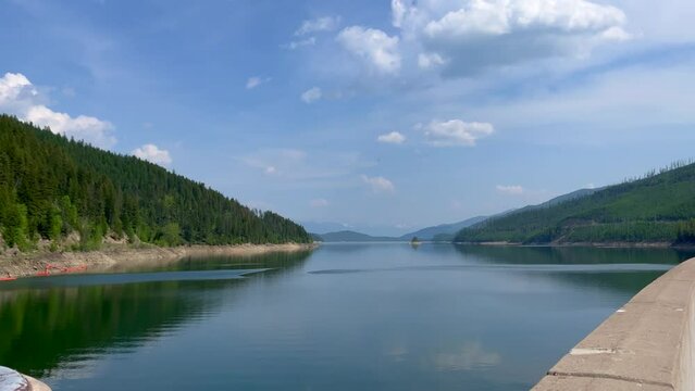 The river that leads into Hungry Horse Dam in Hungry Horse, Montana near Glacier National Park
