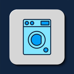 Filled outline Washer icon isolated on blue background. Washing machine icon. Clothes washer - laundry machine. Home appliance symbol. Vector