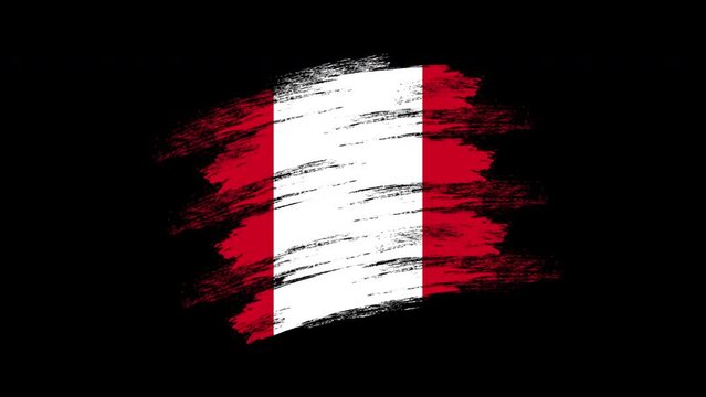 4K Paint Brush Peru Flag with Alpha Channel. Waving Brushed Peruvian Banner. Transparent Background Texture Fabric Pattern High Detail.