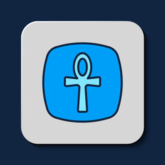 Filled outline Cross ankh icon isolated on blue background. Egyptian word for life or symbol of immortality. Vector