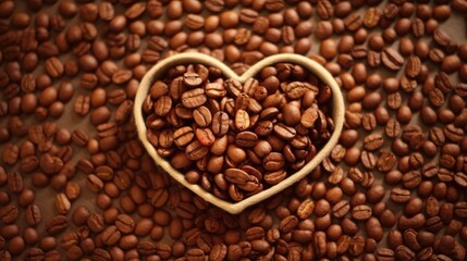 Fototapeta premium coffee beans in a heart shape on a wooden background