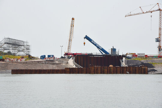 Den Oever, Netherlands. July 9, 2023. Work on the afsluitdijk in North Holland near Den Oever.