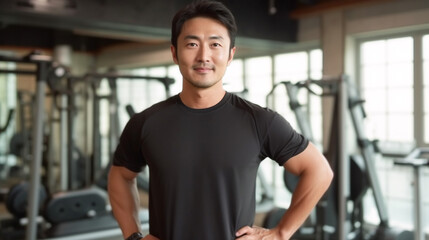 Fototapeta na wymiar Japanese male gym instructor