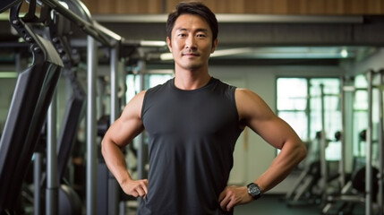Fototapeta na wymiar Japanese male personal trainer