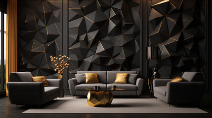 Living room black geometric wall mockup