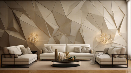 Living room beige geometric wall mockup
