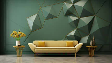 Living room green geometric wall mockup