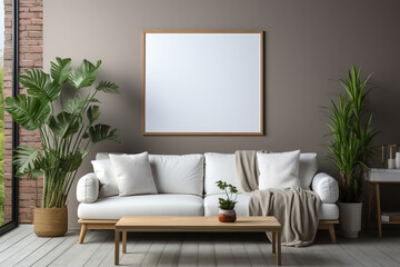 Blank frame in a living room mockup