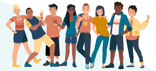 Group of young people - group of happy friends - multi ethnic friend group