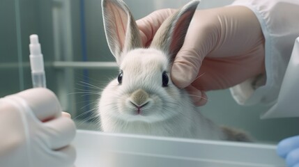Scientist animal testing on a rabbit. genarative AI.