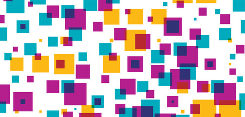 Bluish cyan, orangey yellow and dark carnation pink overlayed squares