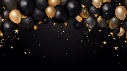 Black and gold balloons on a black background