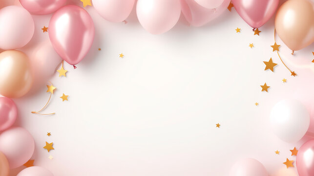Fototapeta Party balloons background, pink balloons on a white background