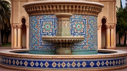 Morocco. Decorated fountain with mosaic tiles in Rabat Generative AI