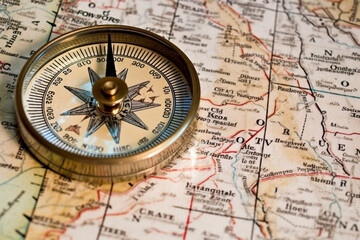 Naklejka na ściany i meble Compass on a Map