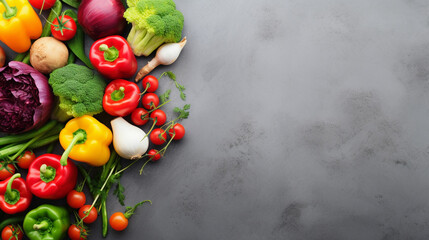 Fresh vegetables background, grey background with vegetables