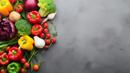 Tuinposter Fresh vegetables background, grey background with vegetables © HY