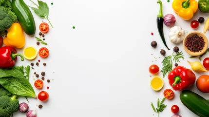 Tuinposter Fresh vegetables background, white background with vegetables © HY