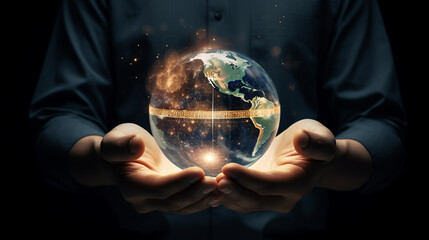 Digital global connection background, earth in your hands